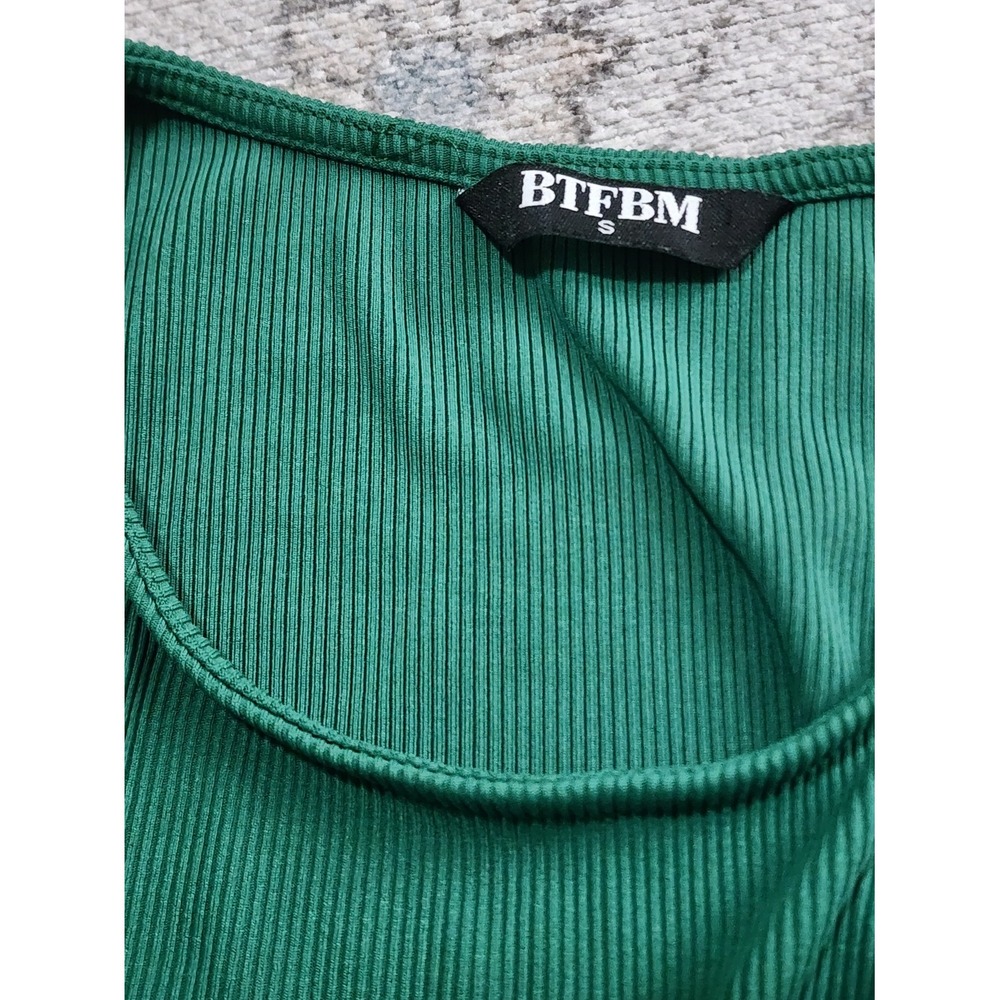 BTFBM Two Piece  Midi Skirt Set Green Ribbed Knit Crop Top Elastic Waist S - Picture 3 of 6